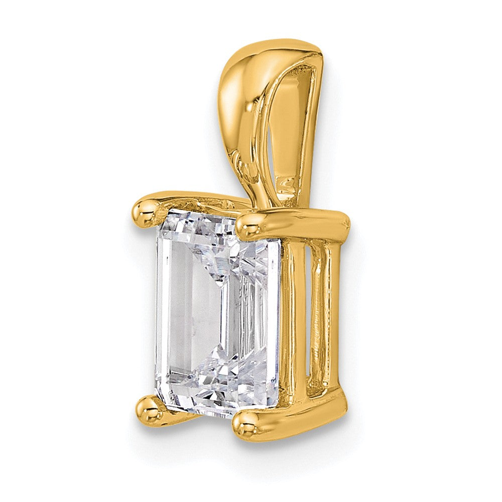 14K Yellow Gold 1 1/2 Carat Lab Grown Diamond Vs+ F+ Emerald Complete Four Prong Pendant