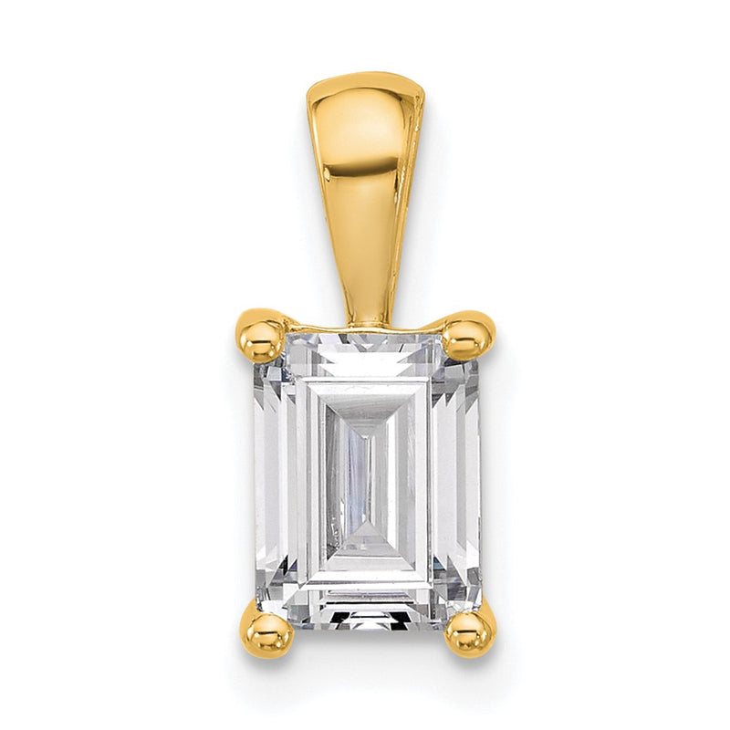 14K Yellow Gold 1 1/2 Carat Lab Grown Diamond Vs+ F+ Emerald Complete Four Prong Pendant