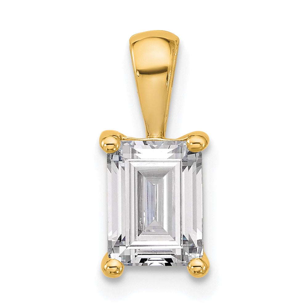 14K Yellow Gold 1 1/2 Carat Lab Grown Diamond Vs/Si+ G+ Emerald Complete Four Prong Pendant