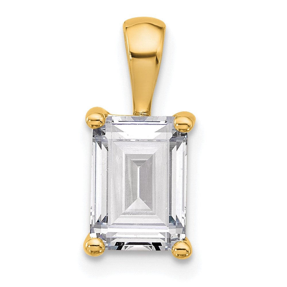 14K Yellow Gold 2 Carat Certified Lab Grown Diamond Vs+ F+ Emerald Complete Four Prong Pendant