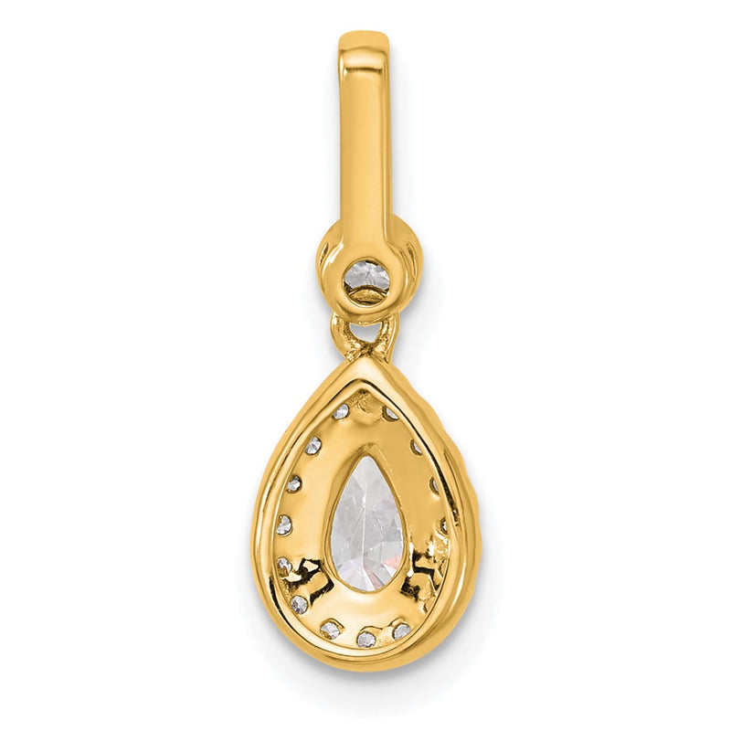 14K Yellow Gold 1 carat Lab Grown Diamond VS+ F+ Pear Complete Halo Pendant