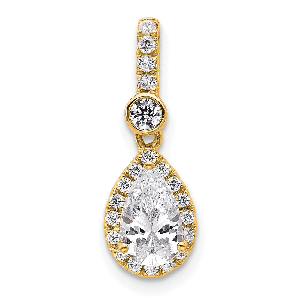 14K Yellow Gold 1 carat Certified Lab Grown Diamond VS/SI+ G+ Pear Complete Halo Pendant