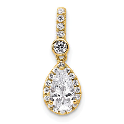 14K Yellow Gold 1 carat Certified Lab Grown Diamond VS/SI+ G+ Pear Complete Halo Pendant