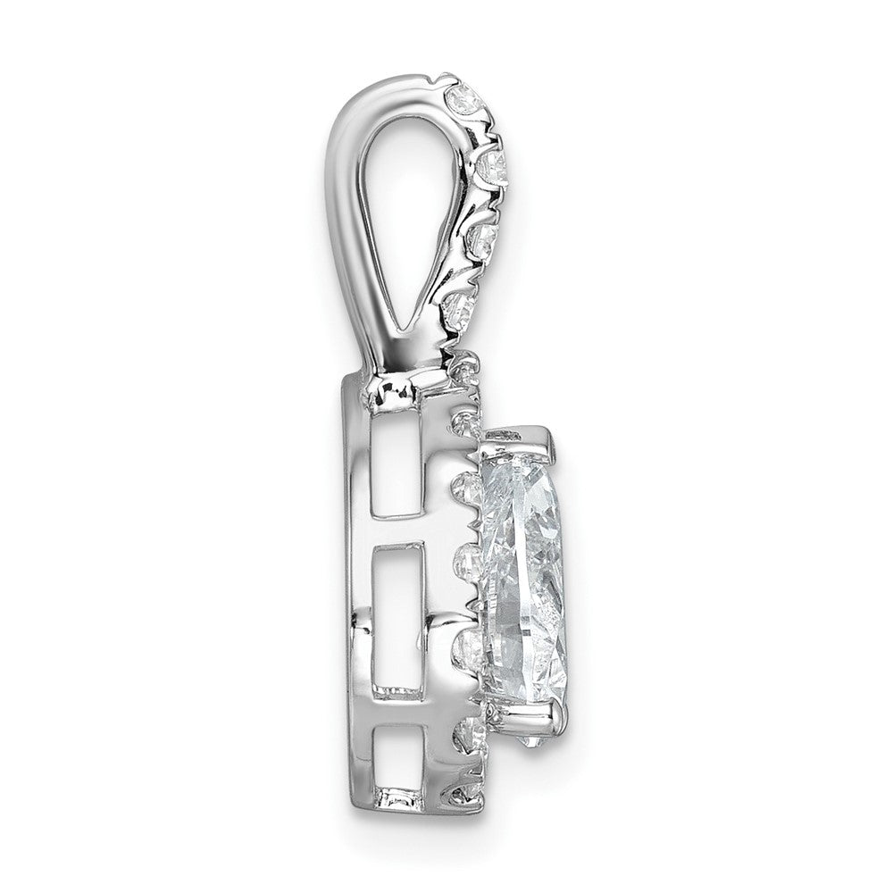 14K White Gold Lab Grown Dia VS/SI FGH Pear Halo Semi-Mount Pendant