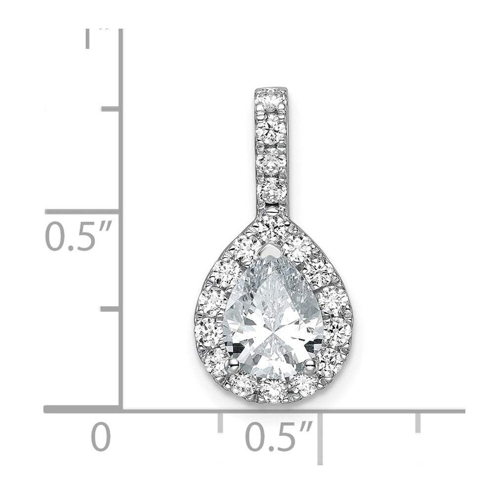 14K White Gold Lab Grown Dia VS/SI FGH Pear Halo Semi-Mount Pendant