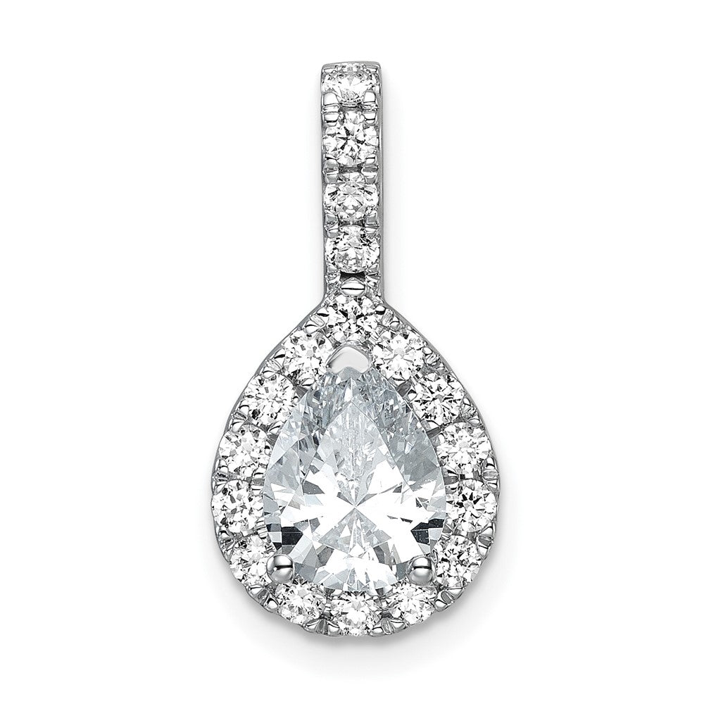 14K White Gold Lab Grown Diamond VS/SI+ G+ Pear Halo Pendant