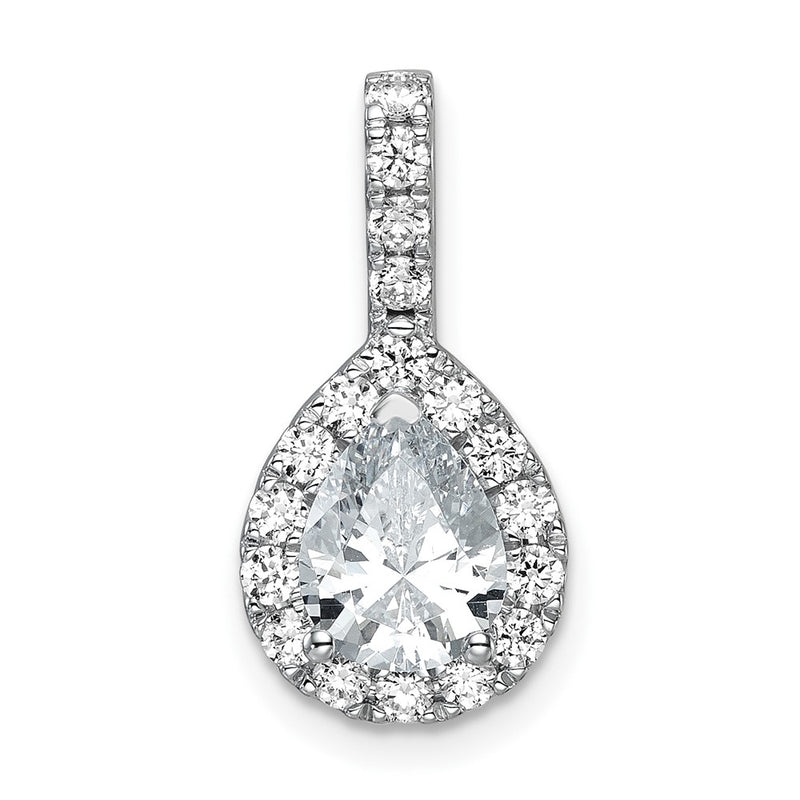 14K White Gold Lab Grown Diamond VS/SI+ G+ Pear Halo Pendant