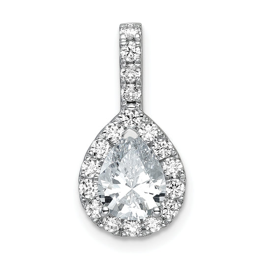 14K White Gold Lab Grown Diamond VS/SI FGH Pear Halo Pendant