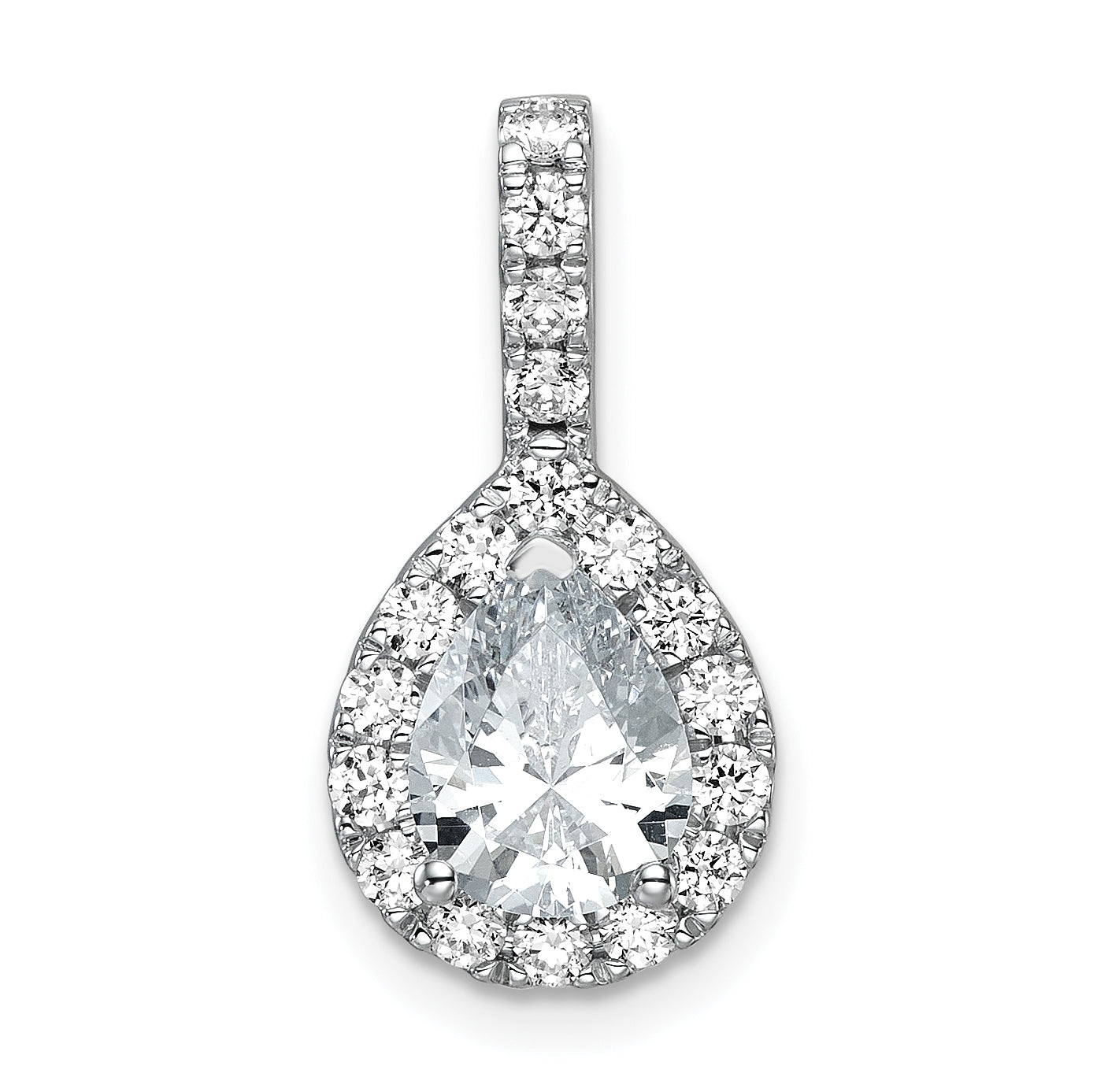 14K White Gold Lab Grown Diamond VS/SI+ G+ Pear Halo Pendant