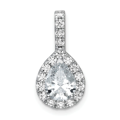 14K White Gold Lab Grown Diamond VS/SI+ G+ Pear Halo Pendant