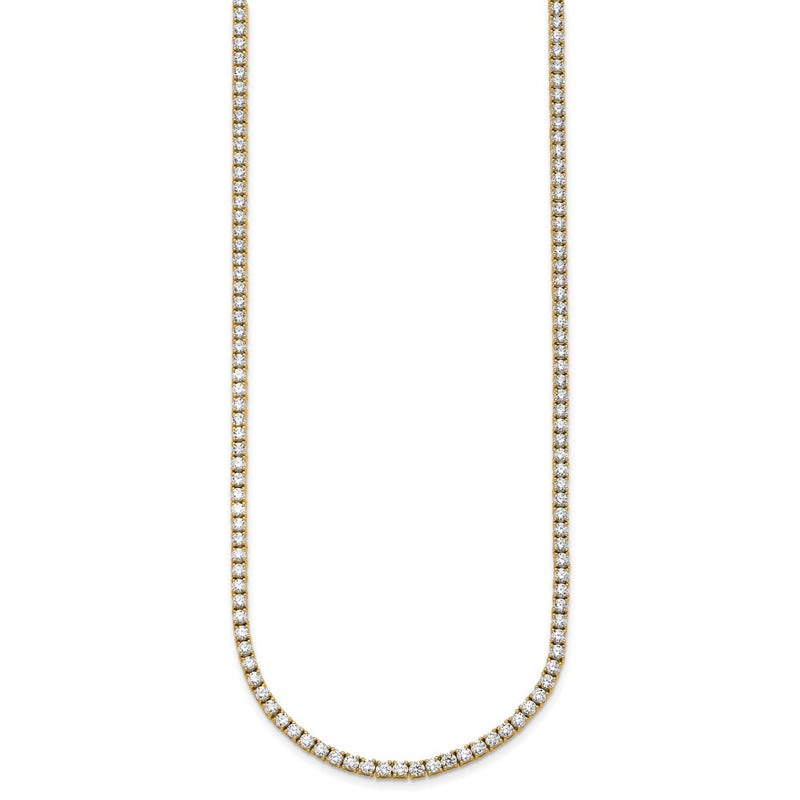 14K Yellow Gold 11 Carat Lab Grown Diamond Vs+ F+ Complete Round Straight Tennis Necklace