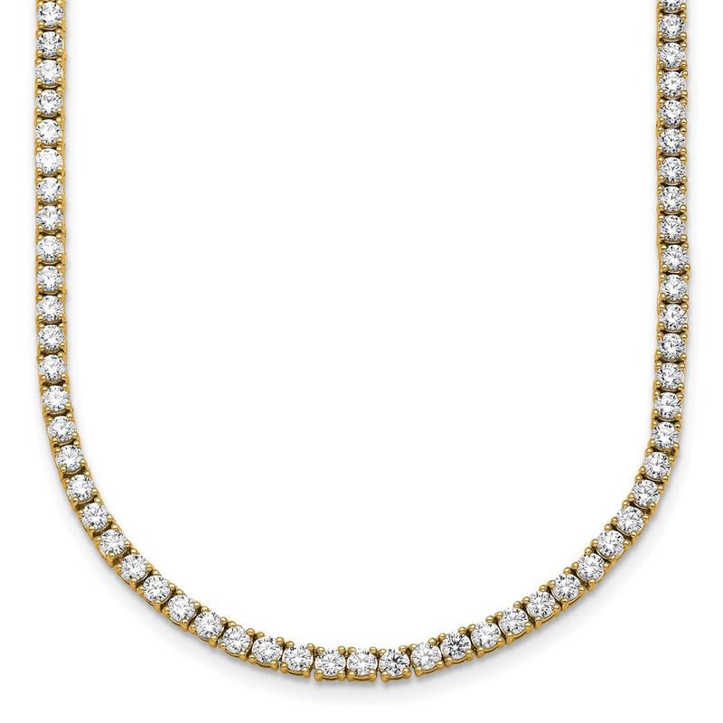 14K Yellow Gold 11 Carat Lab Grown Diamond Vs+ F+ Complete Round Straight Tennis Necklace