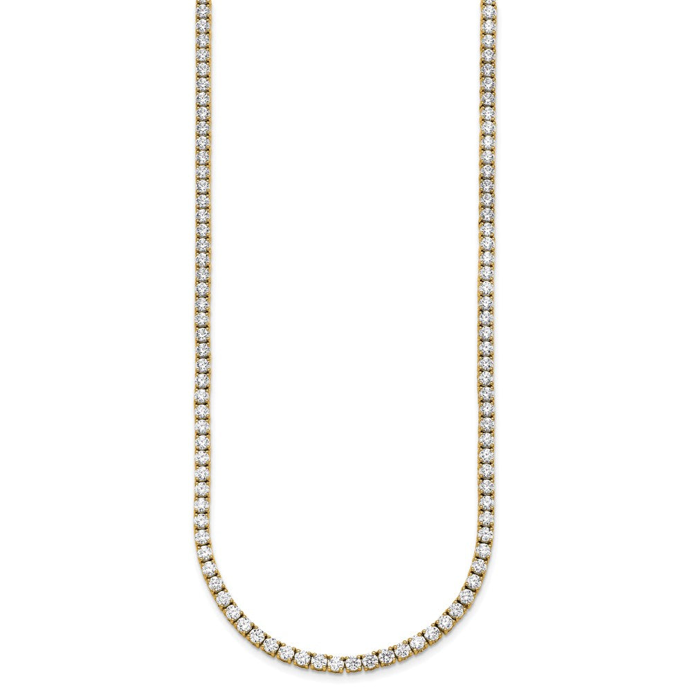 14K Yellow Gold 13 1/2 Carat Lab Grown Diamond Vs+ F+ Complete Round 18 Inch Straight Tennis Necklace