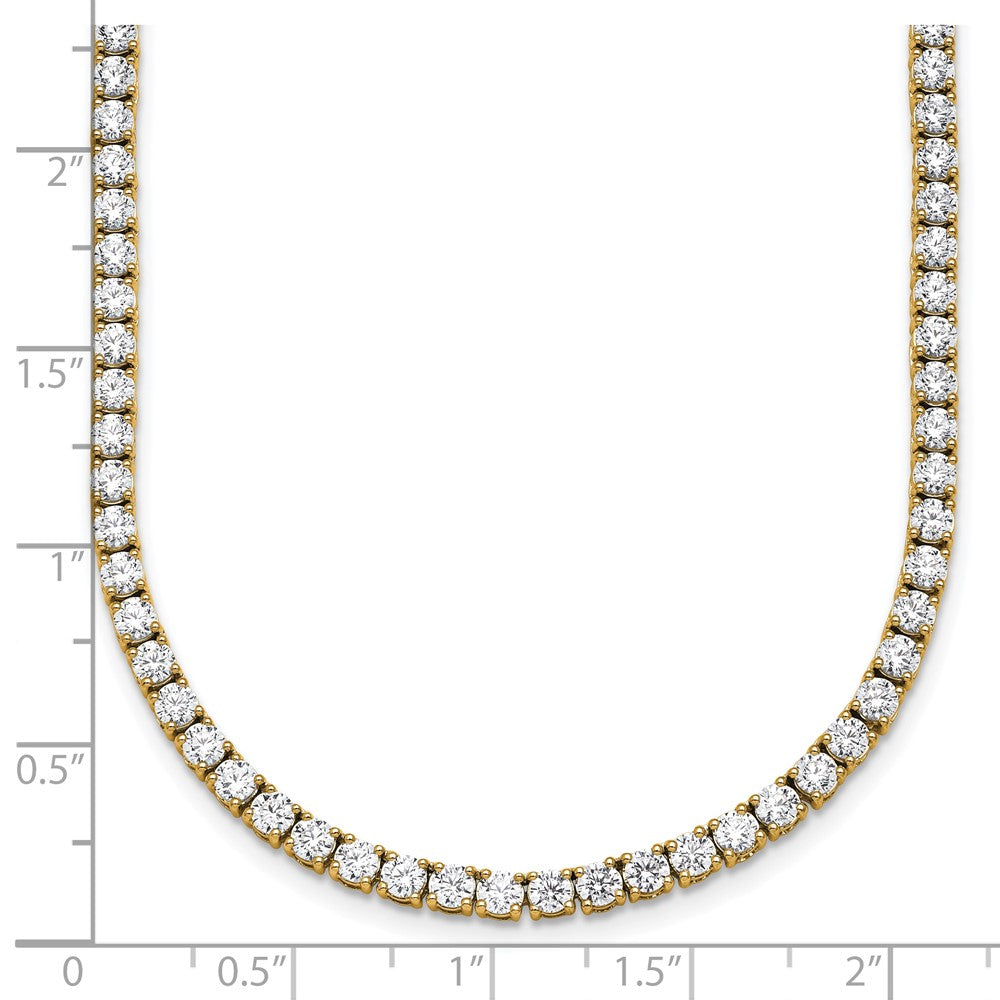 14K Yellow Gold 13 1/2 Carat Lab Grown Diamond Vs+ F+ Complete Round 18 Inch Straight Tennis Necklace