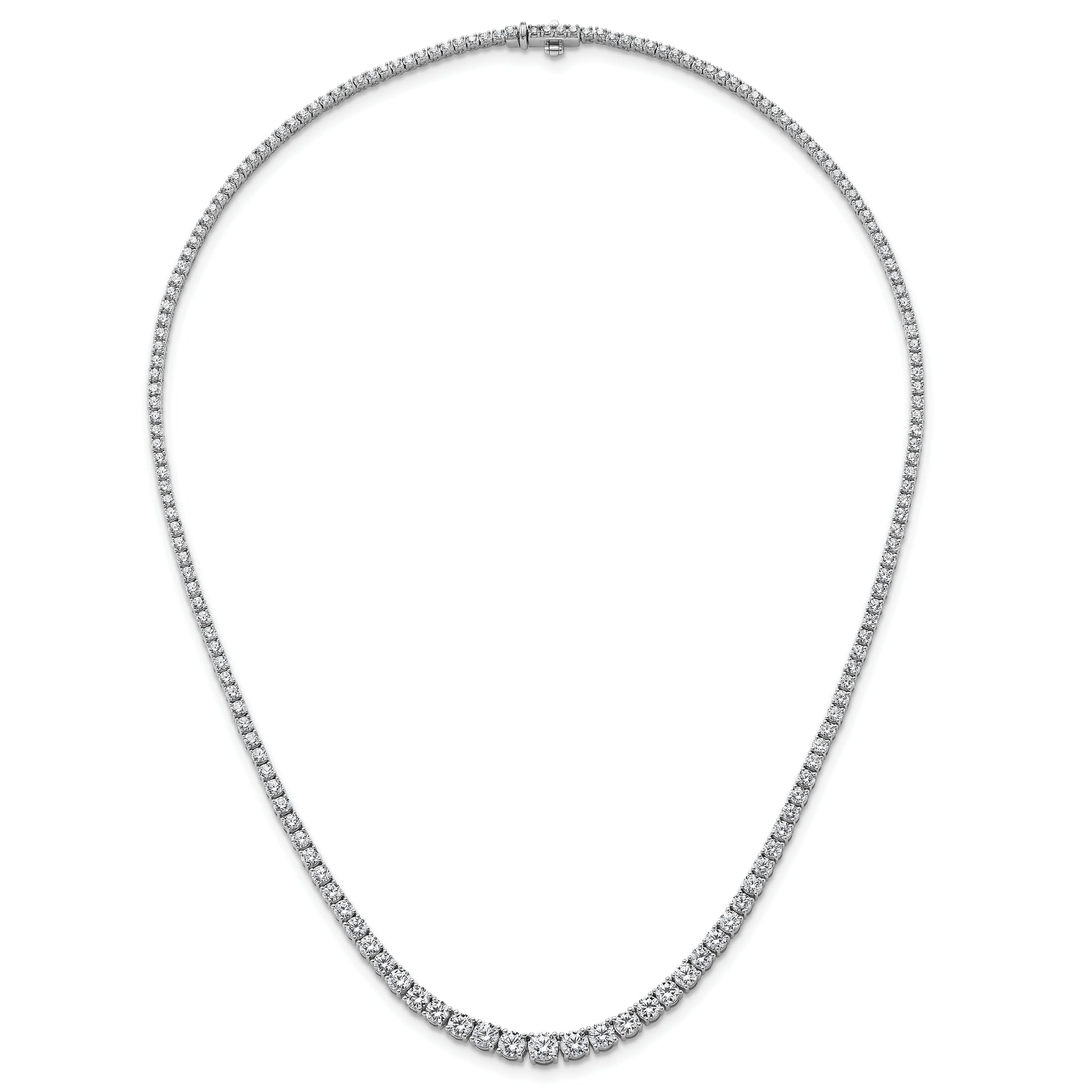 14K White Gold 9 7/8 Carat Lab Grown Diamond Vs+ F+ Complete Round 18 Inch Graduated Tennis Necklace