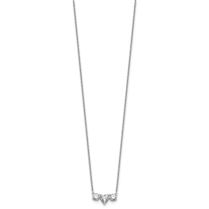 14k White Gold 1 3/8 Ct. Lab Grown Diamond VS/SI+ G+ 16 inch Three Stone Heart Center Necklace