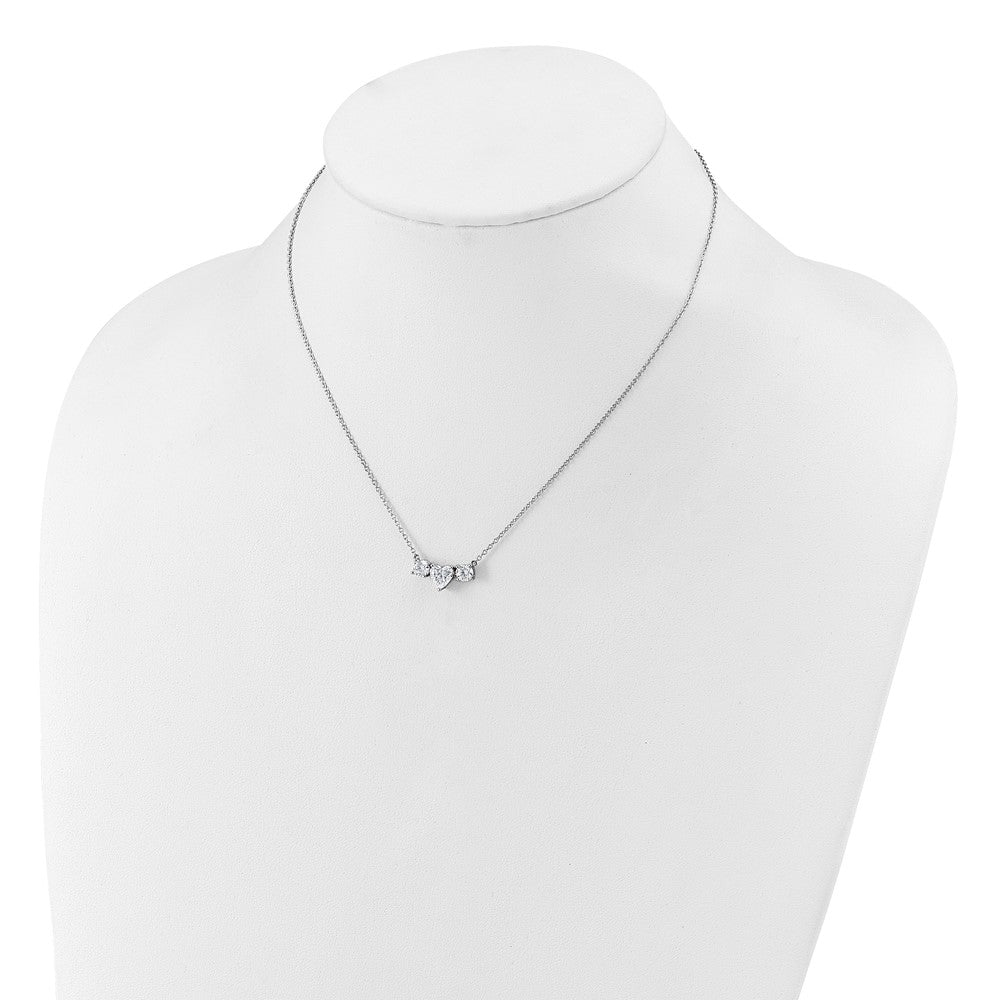 14k White Gold 1 3/8 Ct. Lab Grown Diamond VS/SI+ G+ 16 inch Three Stone Heart Center Necklace