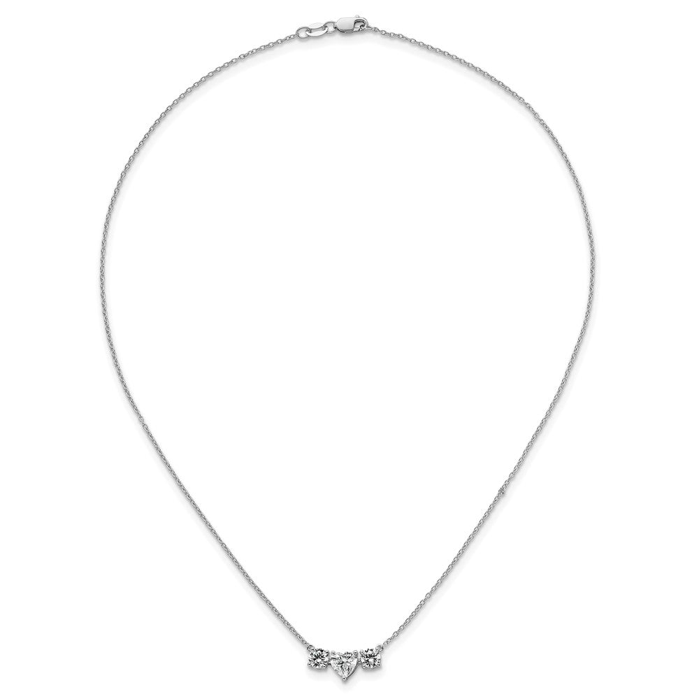 14k White Gold 1 3/8 Ct. Lab Grown Diamond VS/SI+ G+ 16 inch Three Stone Heart Center Necklace