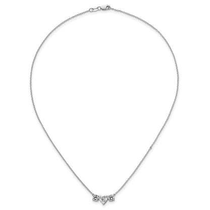 14k White Gold 1 3/8 Ct. Lab Grown Diamond VS/SI+ G+ 16 inch Three Stone Heart Center Necklace