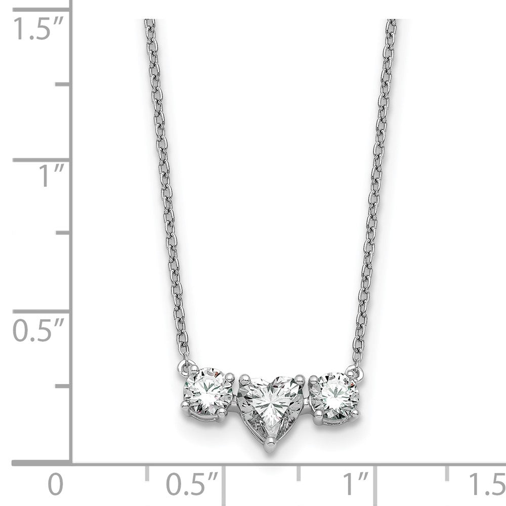 14k White Gold 1 3/8 Ct. Lab Grown Diamond VS/SI+ G+ 16 inch Three Stone Heart Center Necklace