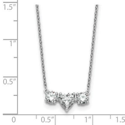 14k White Gold 1 3/8 Ct. Lab Grown Diamond VS/SI+ G+ 16 inch Three Stone Heart Center Necklace