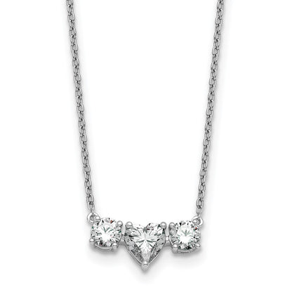 14k White Gold 1 3/8 Ct. Lab Grown Diamond VS/SI+ G+ 16 inch Three Stone Heart Center Necklace