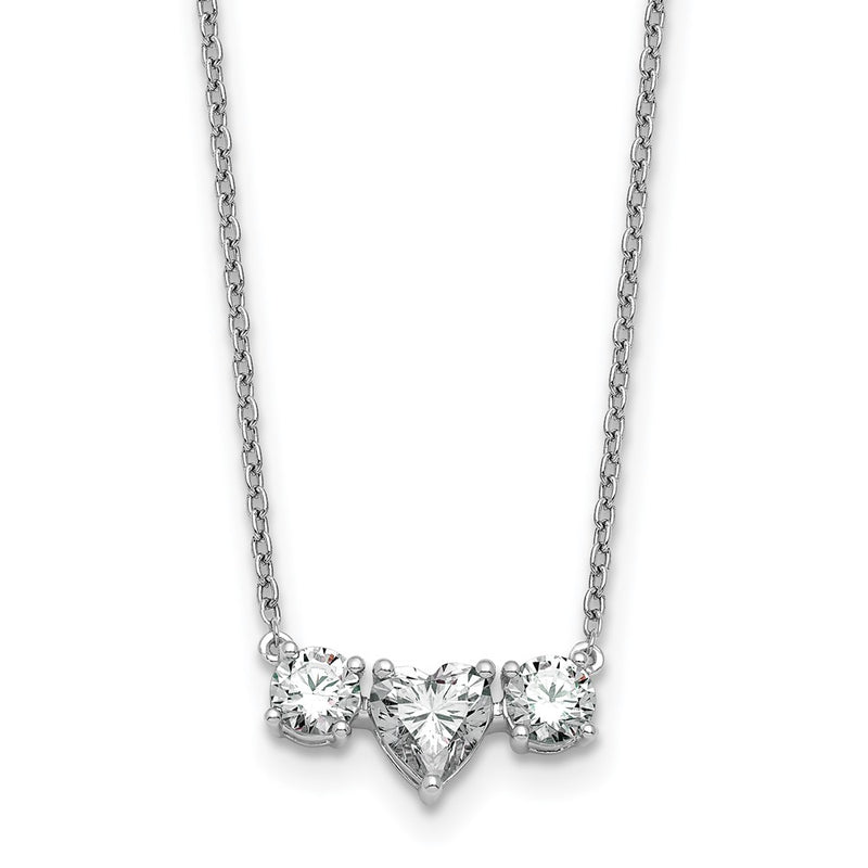 14k White Gold 1 3/8 Ct. Lab Grown Diamond VS/SI+ G+ 16 inch Three Stone Heart Center Necklace