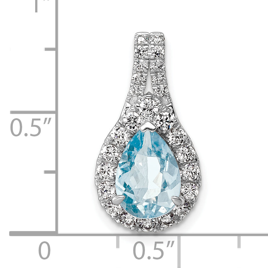 14k White Gold 14KW Lab Grown VS/SI FGH Diamond and Aquamarine Pear Pendant