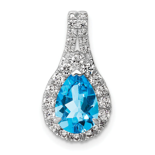 14k White Gold 14KW Lab Grown VS/SI FGH Diamond and Blue Topaz Pear Pendant