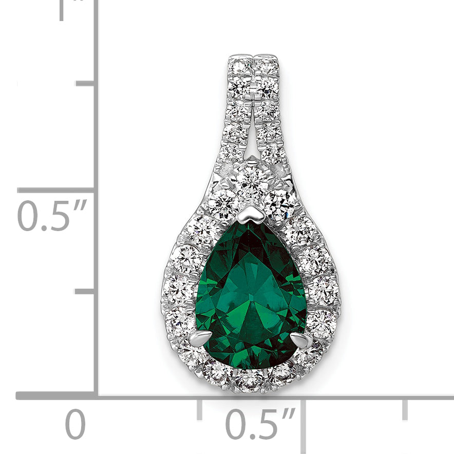 14k White Gold 14KW Lab Grown VS/SI FGH Diamond and Created Emerald Pear Pendant
