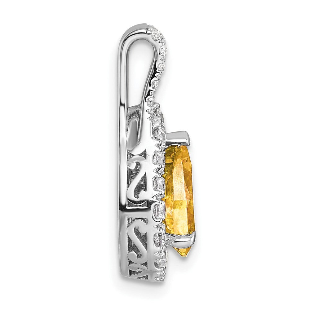 14k White Gold 14KW Lab Grown VS/SI FGH Diamond and Citrine Pear Pendant