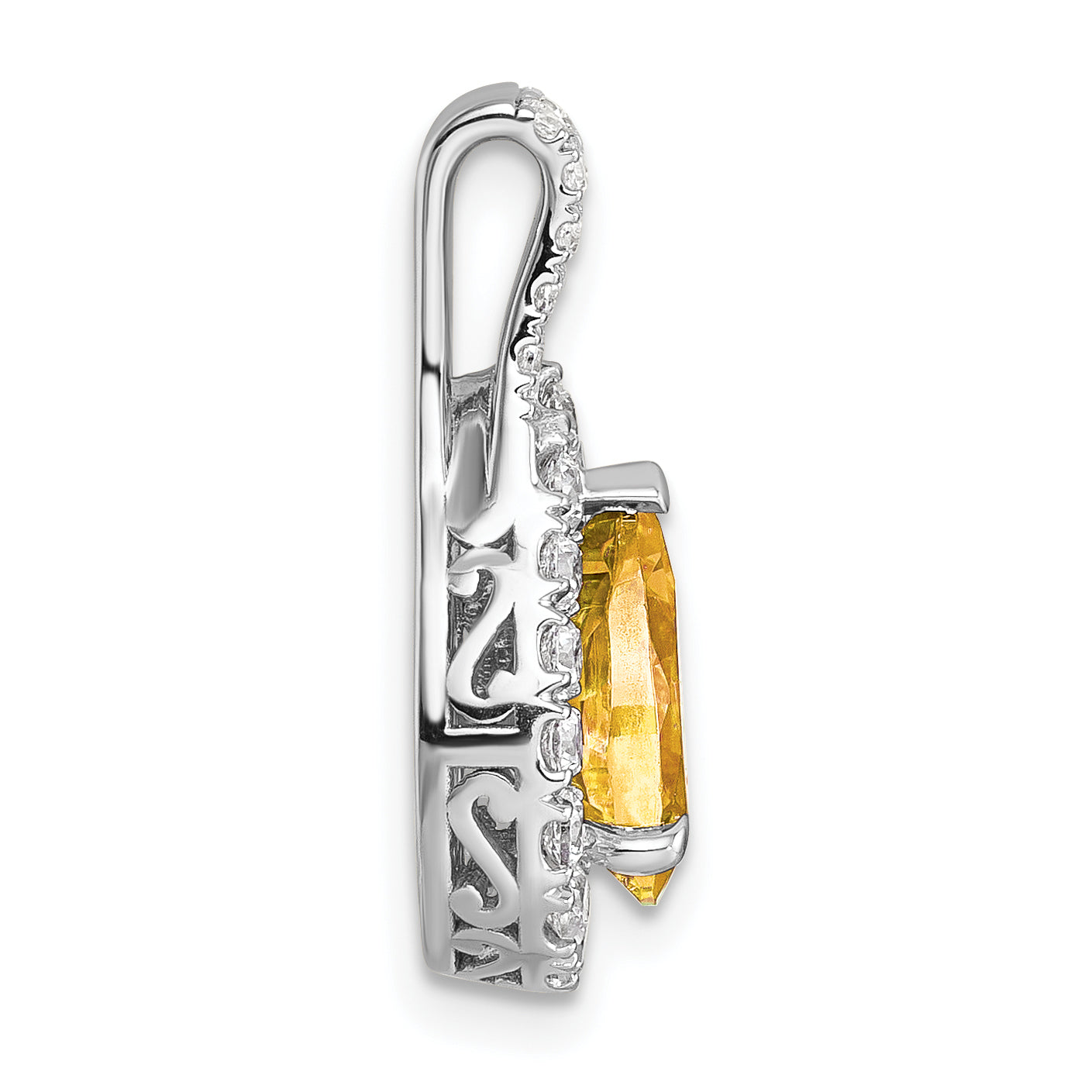 14k White Gold 14KW Lab Grown VS/SI FGH Diamond and Citrine Pear Pendant