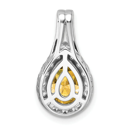 14k White Gold 14KW Lab Grown VS/SI FGH Diamond and Citrine Pear Pendant