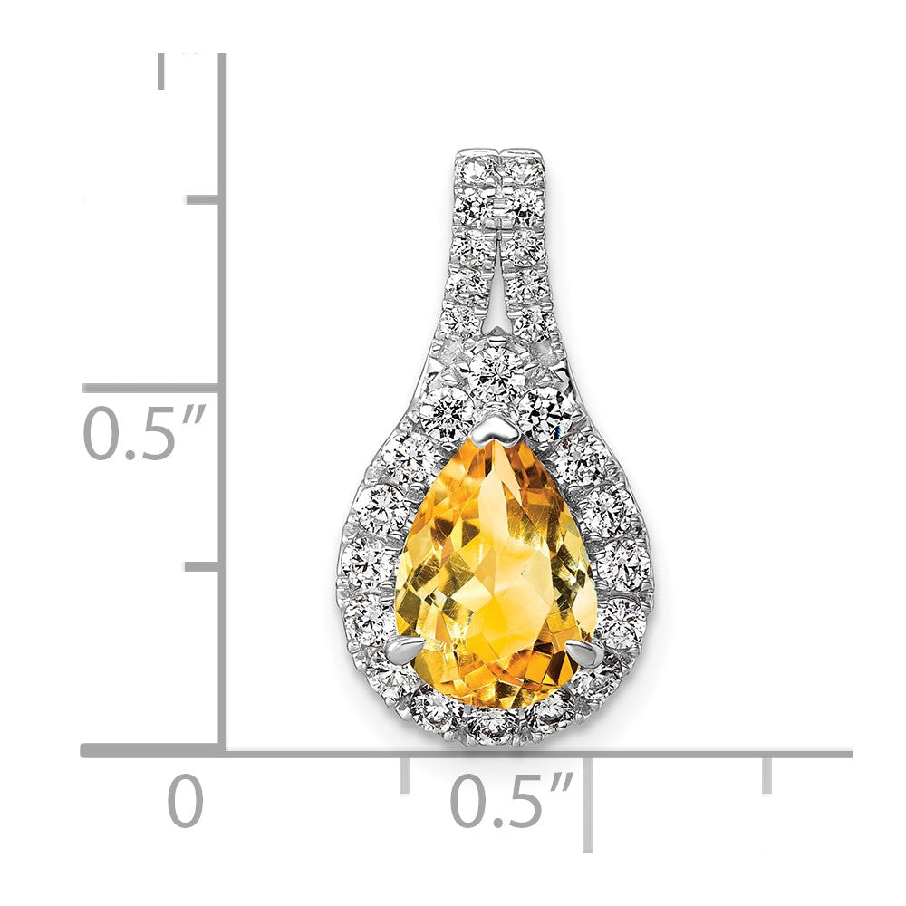 14k White Gold 14KW Lab Grown VS/SI FGH Diamond and Citrine Pear Pendant
