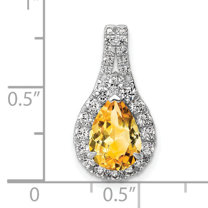 14k White Gold 14KW Lab Grown VS/SI FGH Diamond and Citrine Pear Pendant