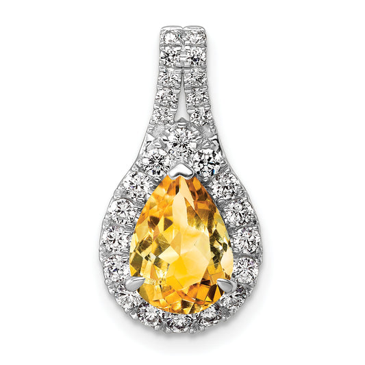 14k White Gold 14KW Lab Grown VS/SI FGH Diamond and Citrine Pear Pendant