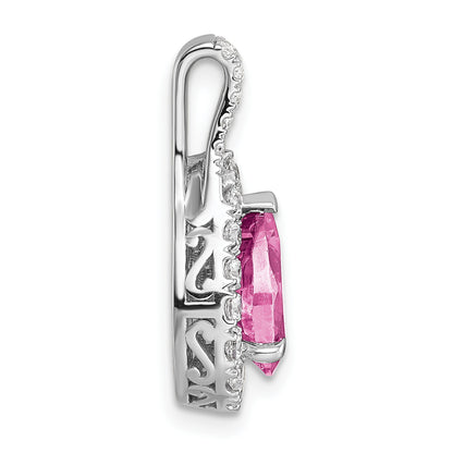 14k White Gold 14KW Lab Grown VS/SI FGH Diamond and Created Pink Sapphire Pear Pendant