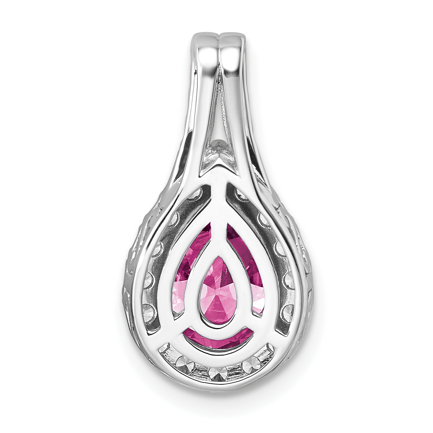 14k White Gold 14KW Lab Grown VS/SI FGH Diamond and Created Pink Sapphire Pear Pendant