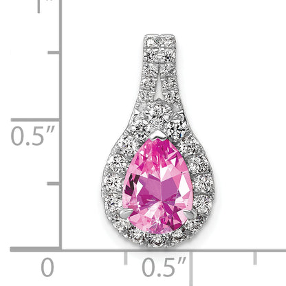 14k White Gold 14KW Lab Grown VS/SI FGH Diamond and Created Pink Sapphire Pear Pendant