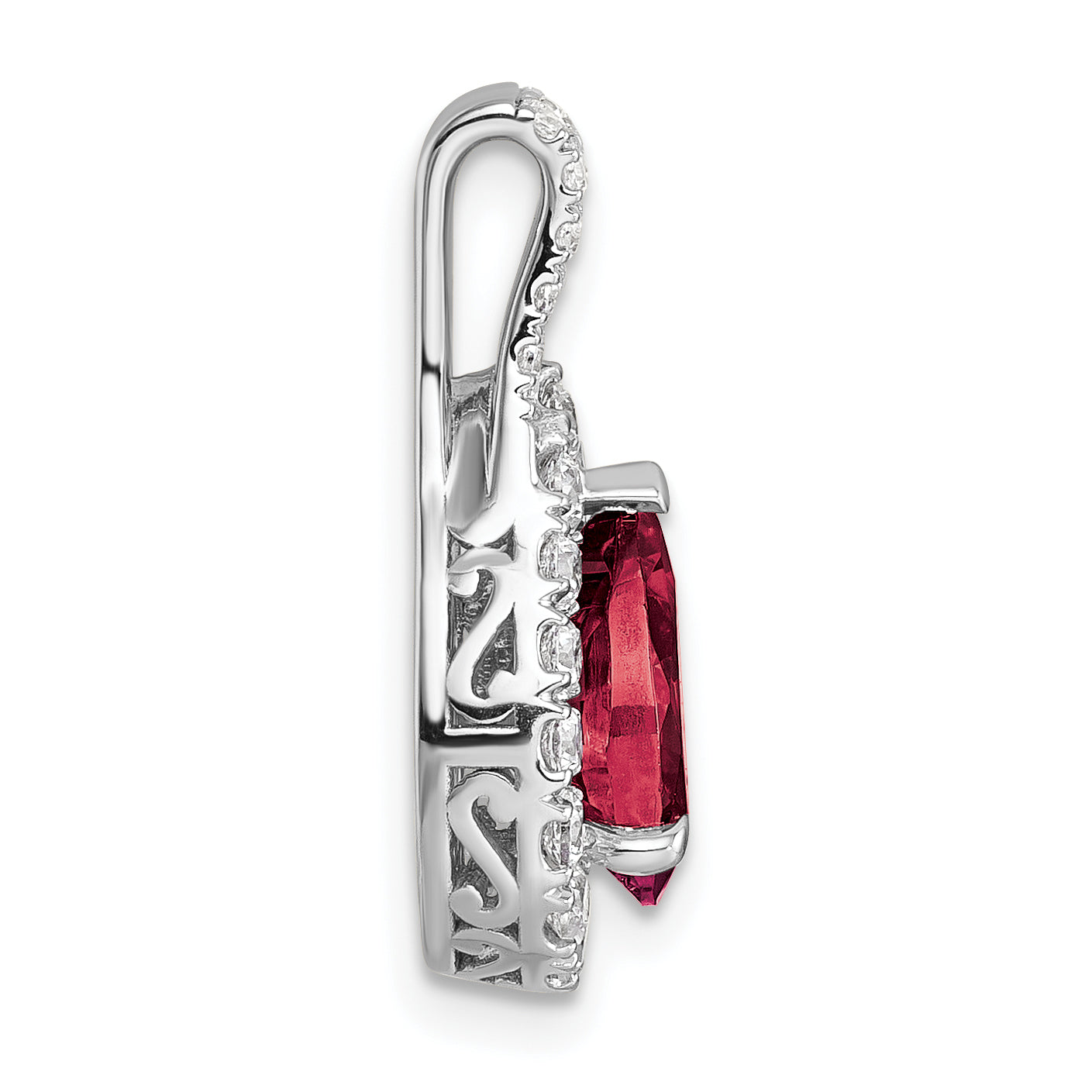 14k White Gold 14KW Lab Grown VS/SI FGH Diamond and Created Ruby Pear Pendant