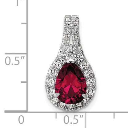 14k White Gold 14KW Lab Grown VS/SI FGH Diamond and Created Ruby Pear Pendant