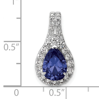 14k White Gold 14KW Lab Grown VS/SI FGH Diamond and Created Sapphire Pear Pendant