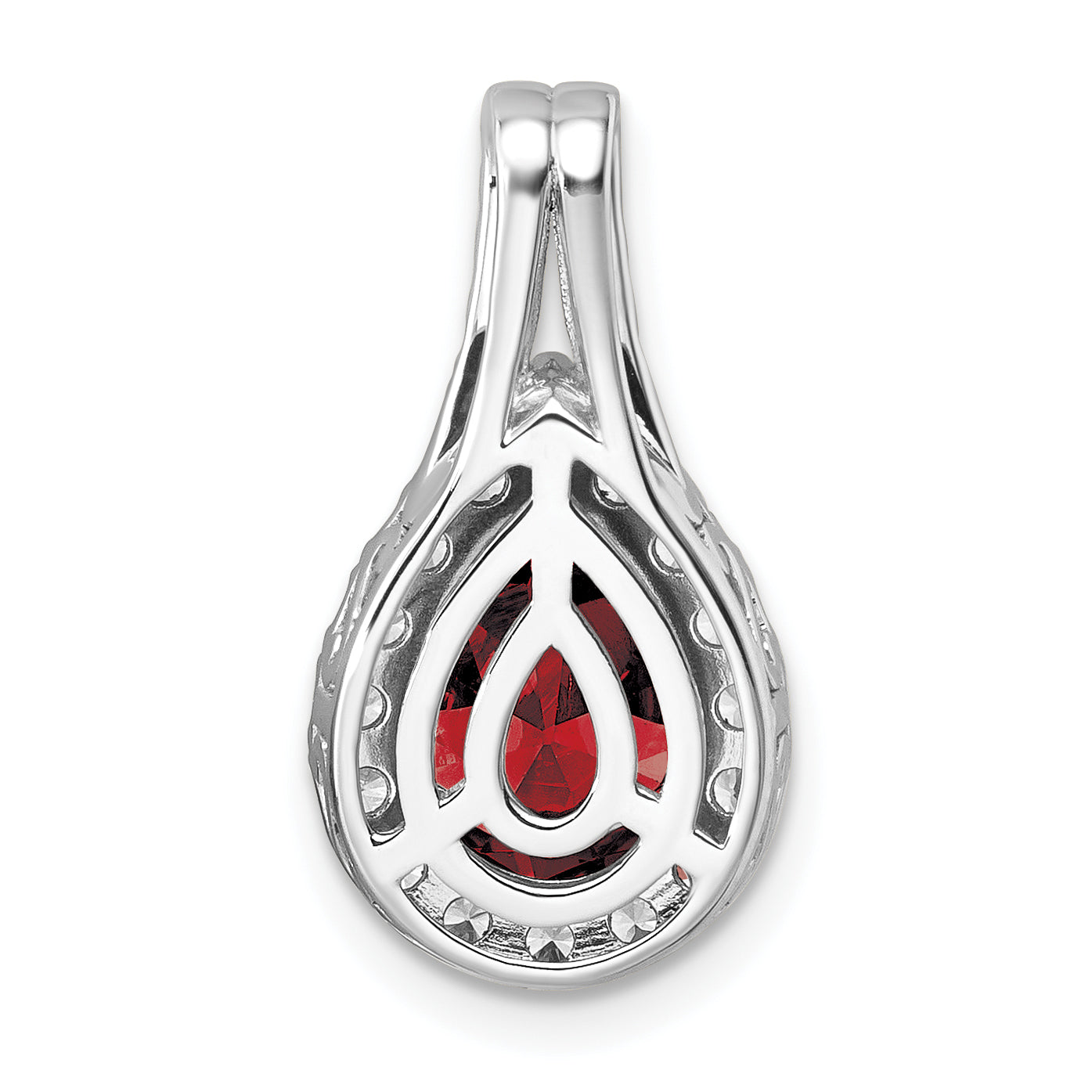 14k White Gold 14KW Lab Grown VS/SI FGH Diamond and Garnet Pear Pendant