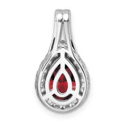14k White Gold 14KW Lab Grown VS/SI FGH Diamond and Garnet Pear Pendant