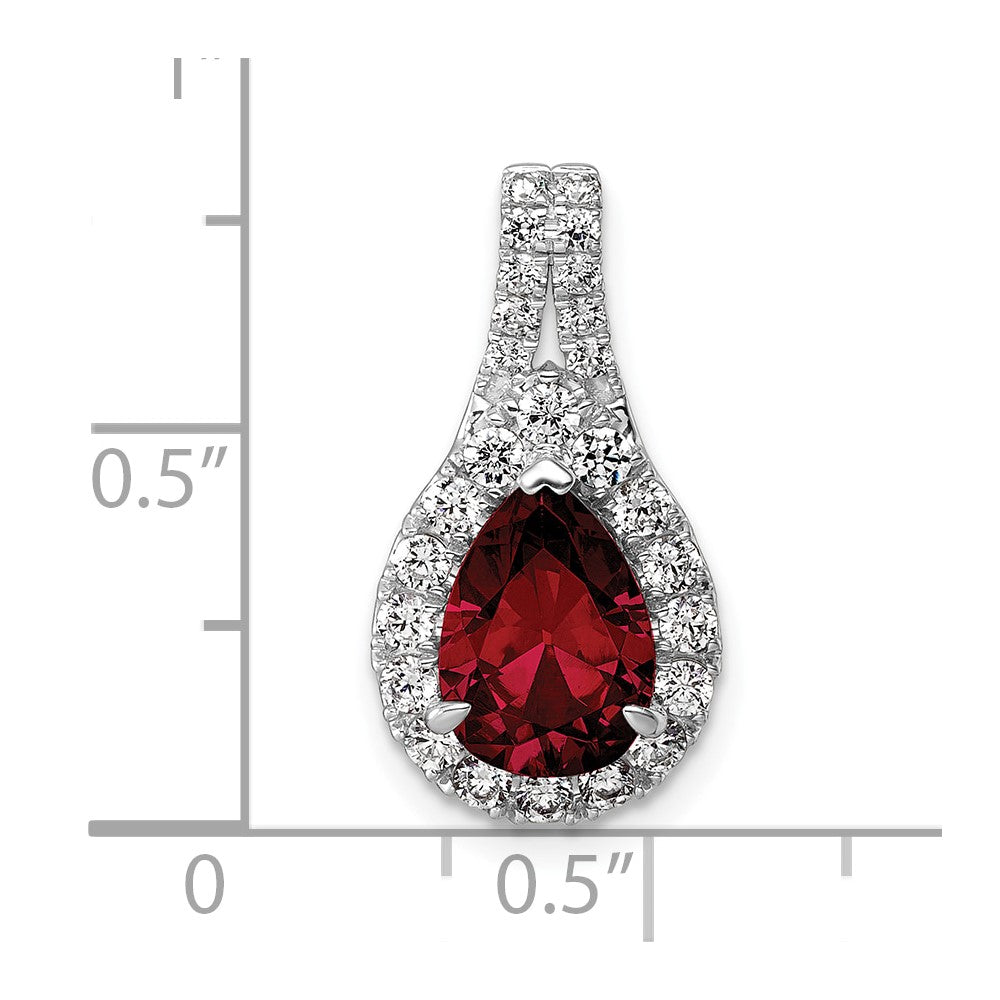 14k White Gold 14KW Lab Grown VS/SI FGH Diamond and Garnet Pear Pendant