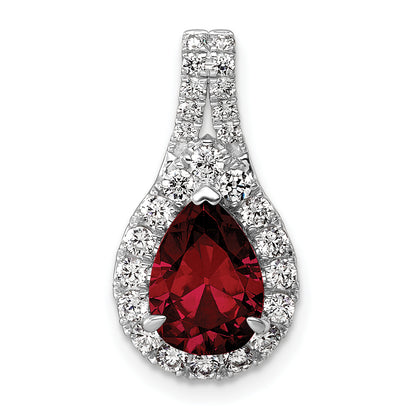 14k White Gold 14KW Lab Grown VS/SI FGH Diamond and Garnet Pear Pendant