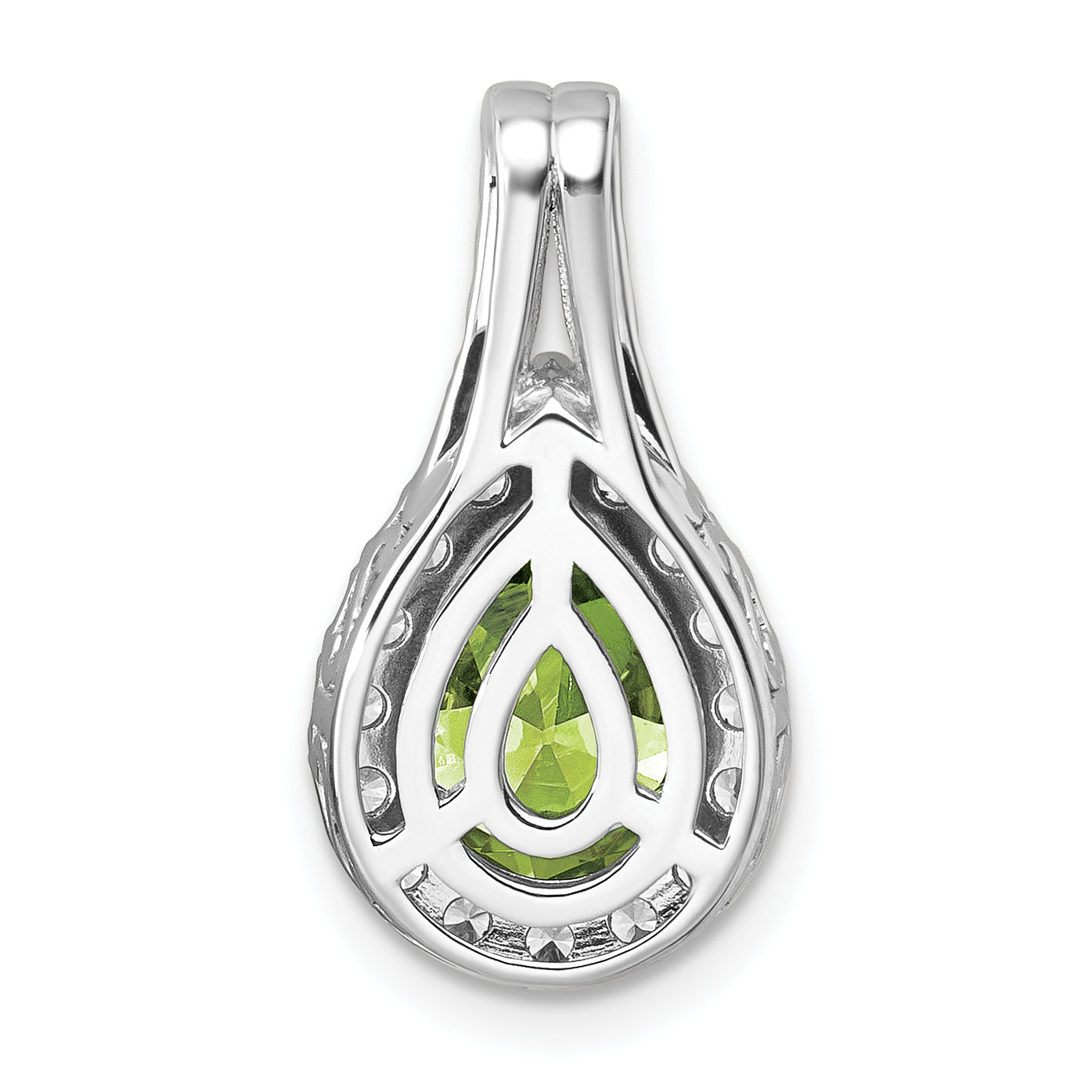 14k White Gold 14KW Lab Grown VS/SI FGH Diamond and Peridot Pear Pendant