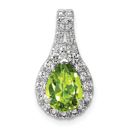 14k White Gold 14KW Lab Grown VS/SI FGH Diamond and Peridot Pear Pendant