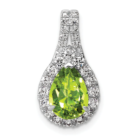 14k White Gold 14KW Lab Grown VS/SI FGH Diamond and Peridot Pear Pendant