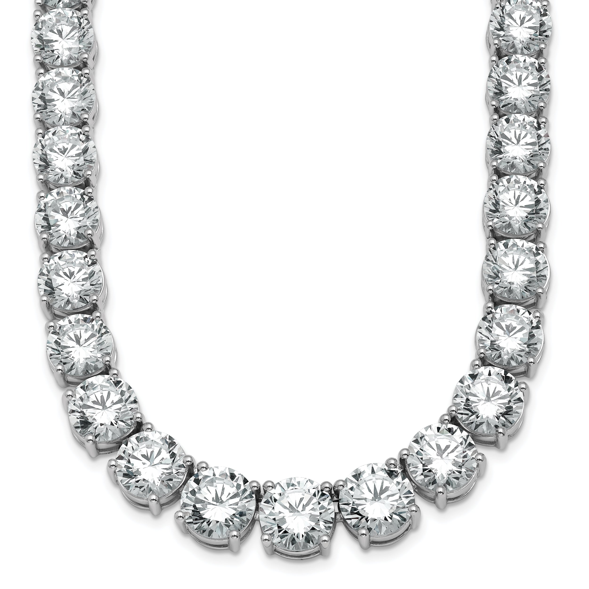 14K White Gold 100 3/4 Carat Lab Grown Diamond Vs+ F+ Complete Round 20 Inch Graduated Tennis Necklace